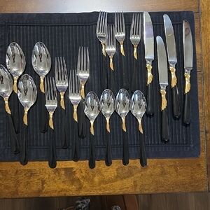Vintage Yamakazi Black and Gold Flatware Set